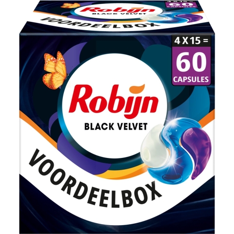 4x Robijn Wascapsules 3-in1 Black Velvet 15 stuks