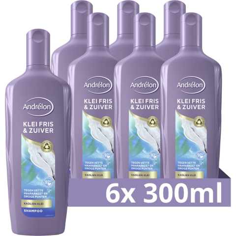 6x Andrelon Shampoo Klei Fris&Zuiver 300 ml