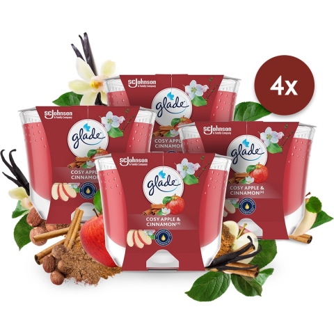 4x Glade Geurkaars Apple&Cinnamon 100% Raapzaadwax 204 gr