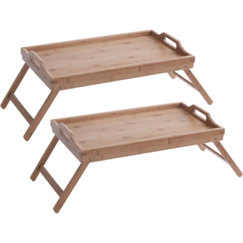 Set van 2x stuks dienbladen/serveerbladen op poten bamboe hout 50 x 30 cm -