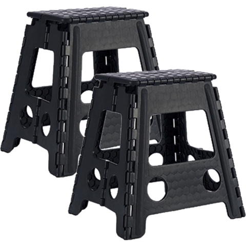 2x stuks inklapbaar keukenkrukje/opstapje zwart 40 x 32 cm -
