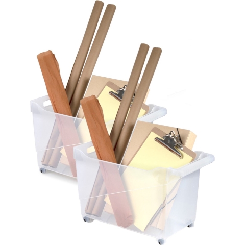 Plasticforte Opbergbox - Set van 4x stuks - transparant - 45 x 24 cm - kunststof - op wieltjes -