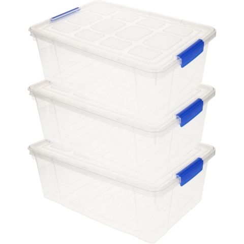 6x stuks opslag/opberg boxen/bakken transparant met deksel 37 x 26 x 14 cm met inhoud 9 liter -