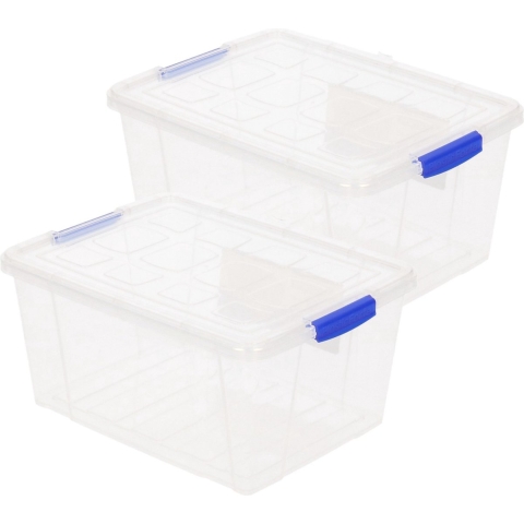 4x stuks opslagboxen/bakken/organizers met deksel 16 liter 40 x 30 x 21 cm transparant plastic -