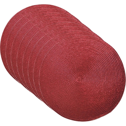 Set van 12x stuks ronde Placemats metallic kerst rood look diameter 38 cm -