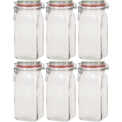 6x Weckpotten/inmaakpotten 1500 ml/1,5 liter met beugelsluiting -