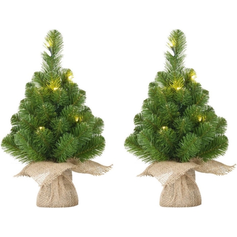 4x Mini kunst kerstboom met 15 LED lampjes 60 cm -