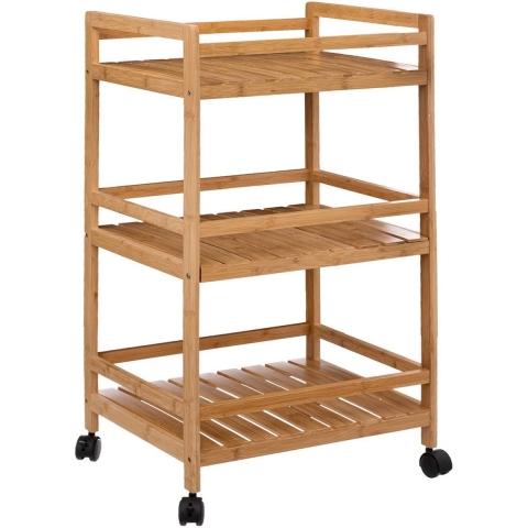 Keukentrolley/kast - bruin - bamboe hout - 80 x 45 x 38 cm - 3 niveaus -