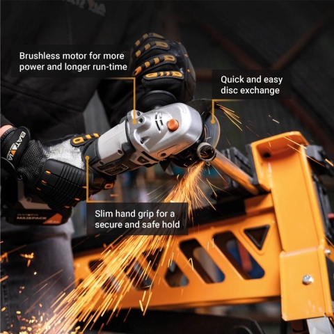 Batavia Accu 18V   Haakse slijperØ 115m Brushless Incl. 4.0 Ah Li-ion Accu / 4.0 Ah Oplader Maxxpack