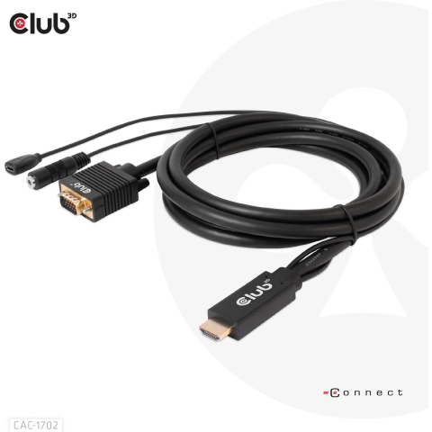 club3D CAC-1712 HDMI-kabel HDMI / Jackplug / USB-micro-B / VGA Adapterkabel HDMI-A-stekker, Jackplug-bus 3,5 mm, USB-micro-B bus, VGA-stekker 15-polig 2.00 m