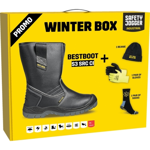 Safety Jogger Winterbox | Bestboot veiligheidslaars + sokken + Handschoenen + muts | Zwart | Maat 42 - SI9700420