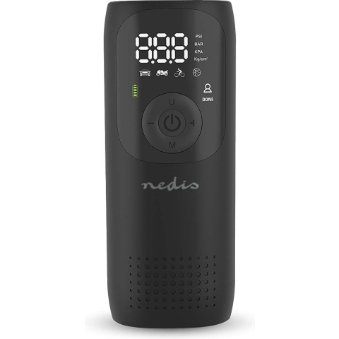 Nedis Oplaadbare luchtcompressor | 0.1 - 10.3 Bar | Dunlop-ventiel | Standen: Auto / Motor / Fiets / Bal | Ja | Luchtdruk meter - PAAC10BK