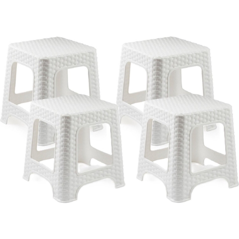 Plasicforte opstapje/krukje - 4x - wit - rotan kunststof - 32 x 32 x 30 cm - Keuken/kamers/dhz -