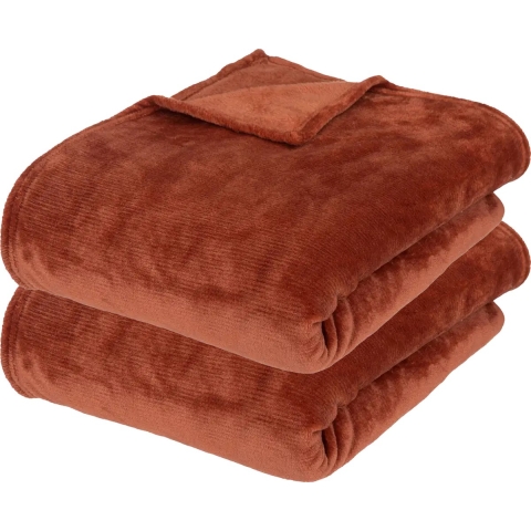 Fleece deken/fleeceplaid - 2x - terracotta - 180 x 230 cm - polyester - bankdeken -