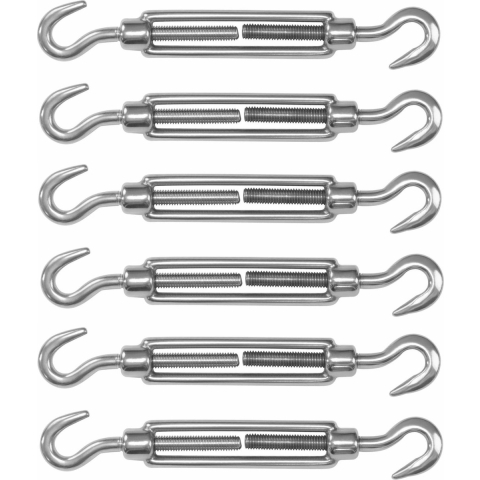 AMIG Spanschroeven/draadspanner met haak/haak - 6x - 11cm - 316L RVS - 120kg - M6 schroefdraad -