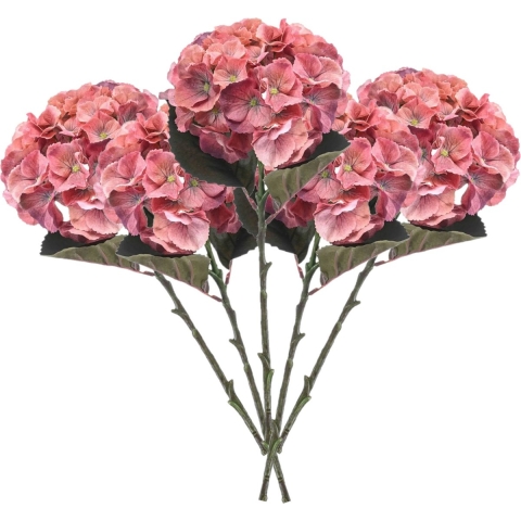 Kunstbloem Hortensia tak - 5x - 50 cm - koraal roze - kunst zijdebloemen - decoratie - hydrangea -