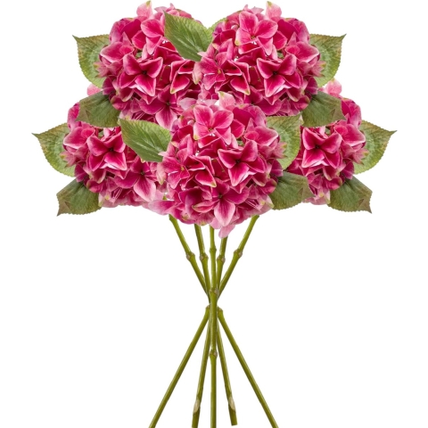 Kunstbloem Hortensia tak - 5x - Challenge - 47 cm - fuchsia - kunst zijdebloem - Hydrangea -