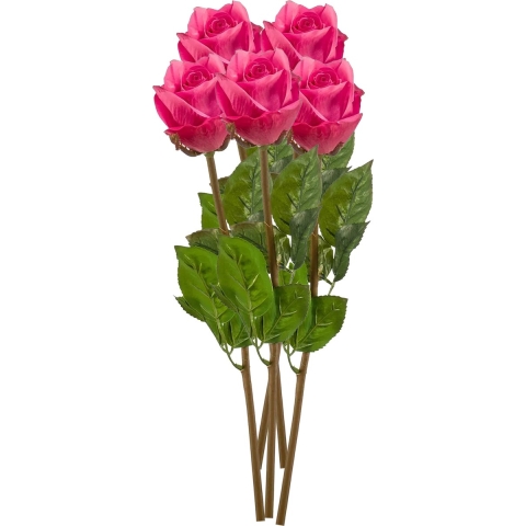 Kunstbloem Roos Bud tak - 5x - 58 cm - fuchsia - Kunst zijdebloemen -