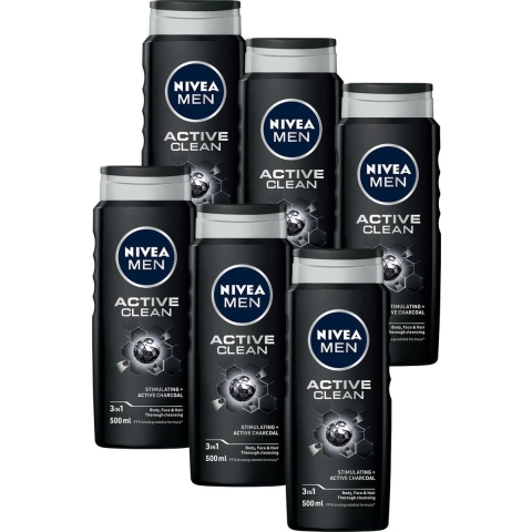 6x Nivea Men Douchegel Active Clean 500 ml