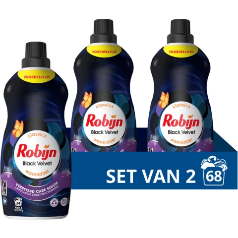 2x Robijn Klein&Krachtig Wasmiddel Black Velvet 34 Wasbeurten 1,19 liter