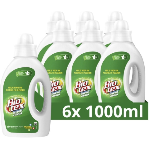 6x Biotex Vloeibaar Wasmiddel Handwas&Inweek 1 liter