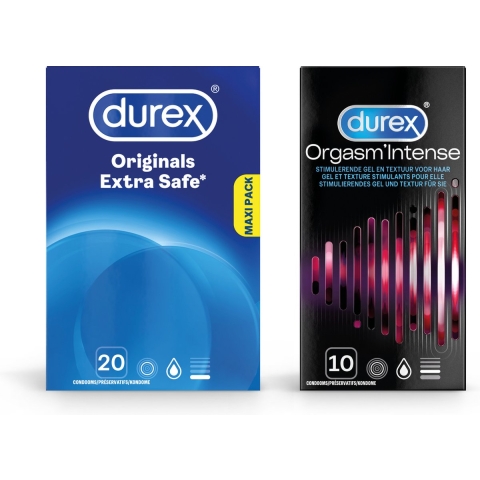 Durex - Extra Safe Condooms 20 stuks&Orgasm Intense Condooms 10 stuks - Pakket