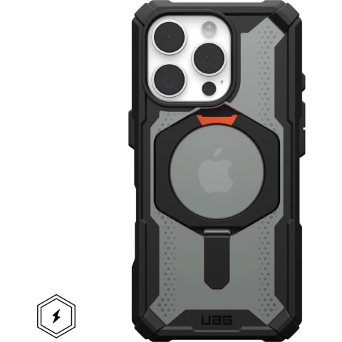 Urban Armor Gear Plasma XTE MagSafe Kickstand Case Backcover Apple iPhone 16 Pro Zwart/oranje MagSafe compatible