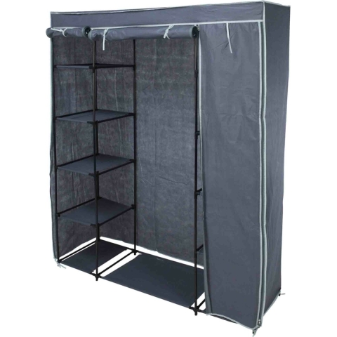 Mobiele kledingkast/garderobekast met legplanken - opvouwbaar - grijs - 167 x 141 cm cm -