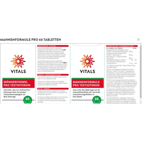 gratis verzending: 2x Vitals Mannenformule Pro Testosteron 60 tabletten