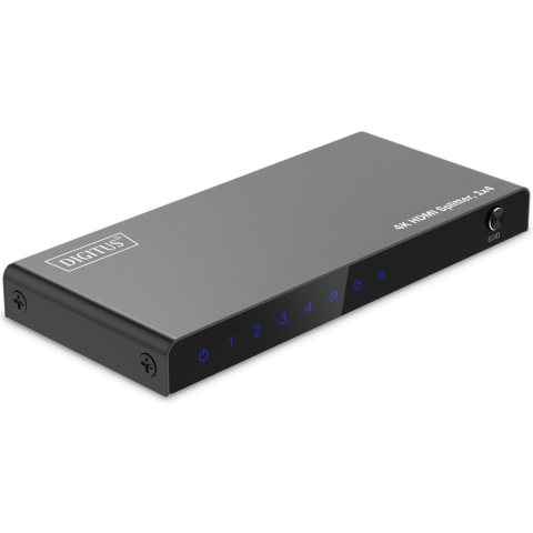 Digitus DS-55337 1 + 4 poorten HDMI-splitter LED-weergave, Met status-LEDs, Met metalen behuizing, Individueel schakelbaar, Ultra HD-geschikt 3840 x 2160 Pixel