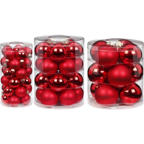 62x stuks glazen kerstballen rood mix 4, 6 en 8 cm glans en mat -