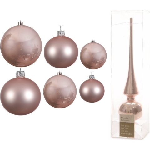 Groot pakket glazen kerstballen 50x lichtroze glans/mat 4-6-8 cm met piek glans -