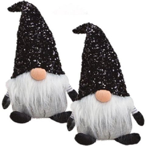2x stuks pluche gnome/dwerg decoratie poppen/knuffels zwart 17 x 24 x 48 -