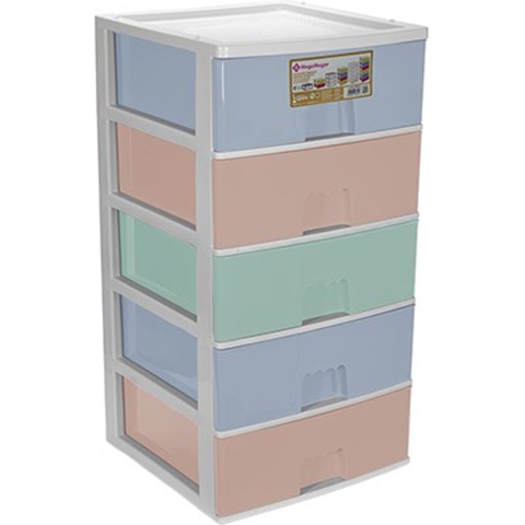 Ladeblokje/bureau organizer 5x grote lades - multi kleuren - L38 x B38 x H72 cm - kunststof -