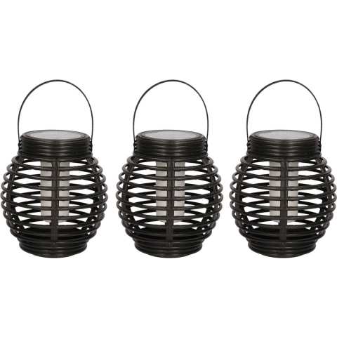 Set van 5x stuks zwarte solar lantaarn met vlam effect 15 cm -