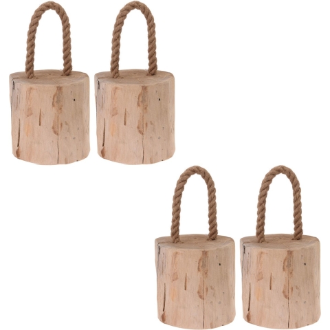 4x Deurstoppers teak met draagtouw 14 cm -