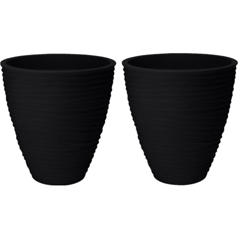 Plantenpot/bloempot Dunes - 2x - Tuin - stevig kunststof - antraciet - D40 x H42 cm -