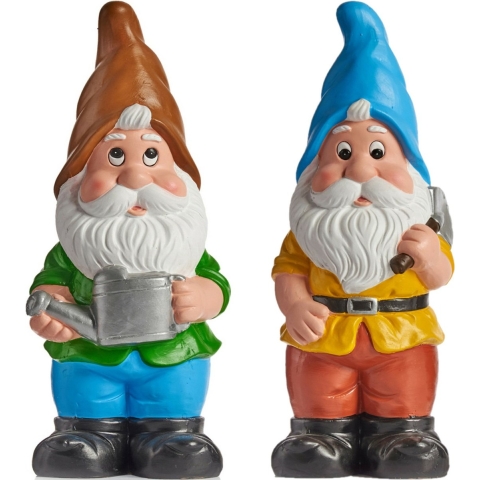 Tuinkabouter beeldjes set van 2x - Keramiek - 50 cm - bruin/blauw -