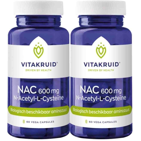 Gratis Verzending: 2x Vitakruid Nac 600 mg N-Acetyl-L-Cysteïne 60 vegacapsules
