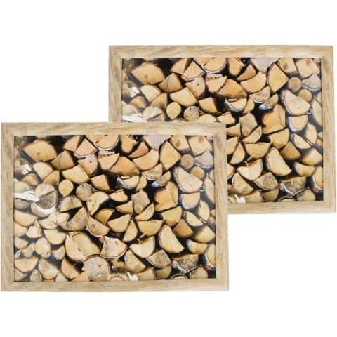 Set van 2 schootkussens/laptrays openhaard hout print 43 x 33 cm -