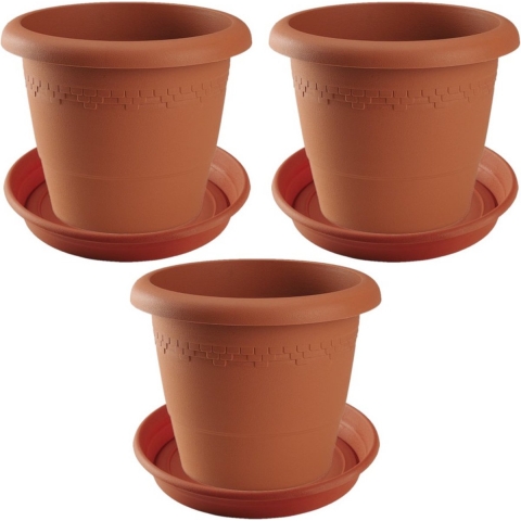 3x stuks bloempotten met onderschaal terra cotta rond diameter 40 cm -