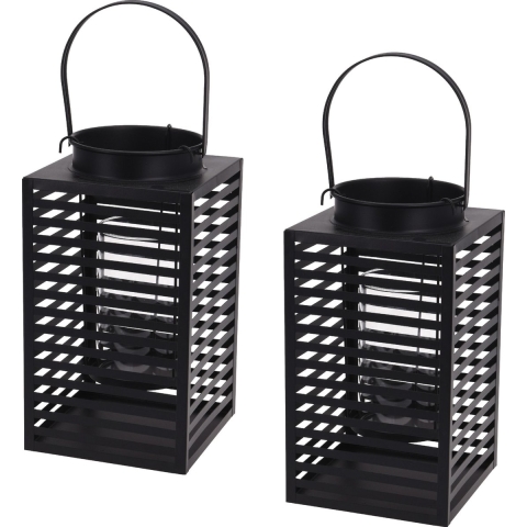Set van 2x stuks metalen lantaarn/windlicht kaarshouder zwart 12 x 24,5 cm -