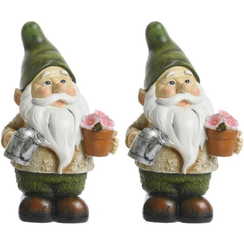 3x stuks tuinkabouter beeld Jorge tuinman met solar verlichting 24 cm -