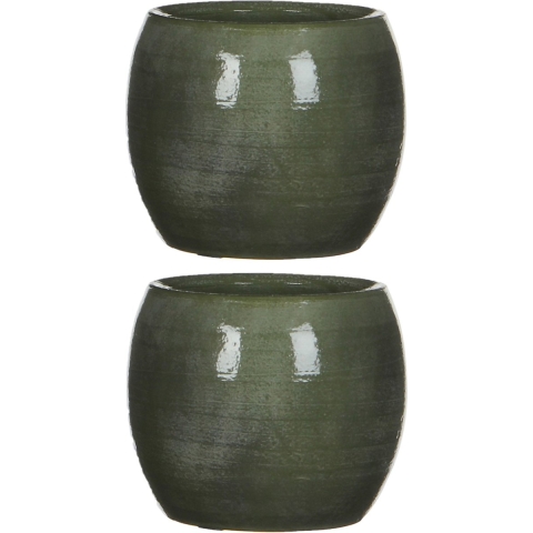 4x stuks bloempot in het glanzend groen keramiek voor kamerplant H12 x D14 cm -
