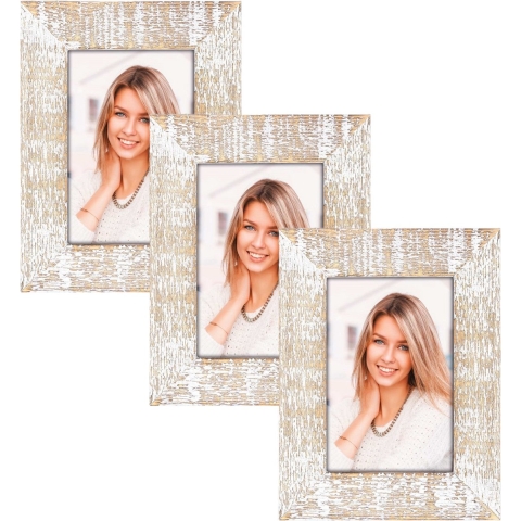 3x stuks houten fotolijst vintage wit geschikt voor een foto van 20 x 25 cm -