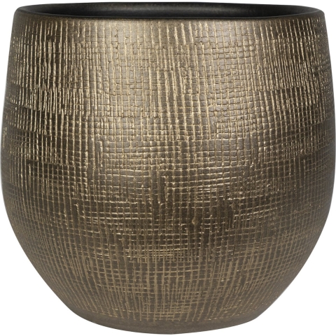 Plantenpot/bloempot in een strakke Modern design look metal goud Dia 36 cm en Hoogte 32 cm -