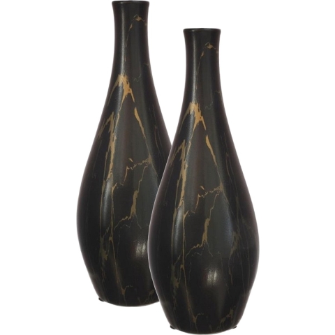 Idea4seasons Bloemenvaas Dazzle - 2x - marmer look - keramiek - D13 cm x H35 cm - vaas -