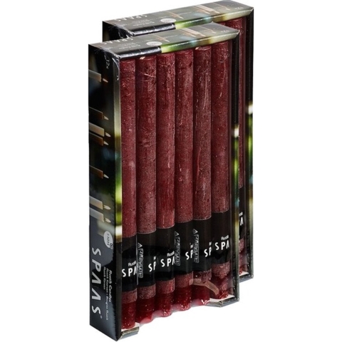 Dinerkaarsen rustiek - wijnrood - 24x - 25 cm - 10 branduren - huishoudkaarsen -