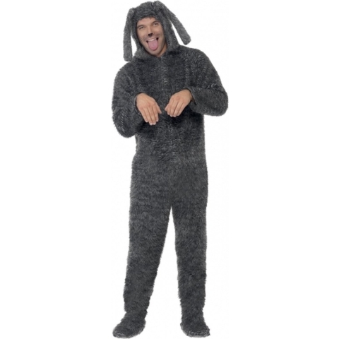 Carnaval verkleedkleding dierenpak - Hond - grijs - volwassenen - jumpsuit 48-50 (M) -