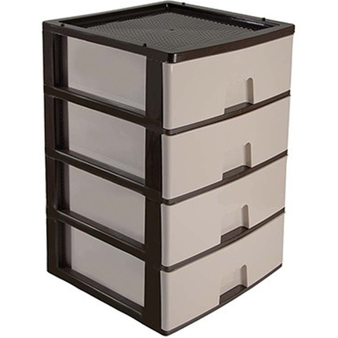 Ladeblokje/bureau organizer 4x grote lades - bruin/beige - L38 x B38 x H58 cm - kunststof -
